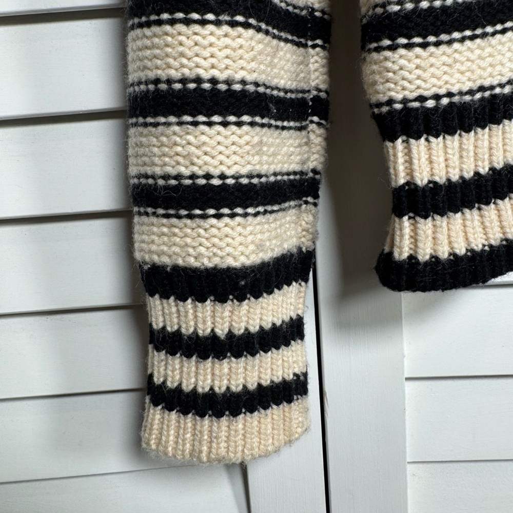 J. Crew Women’s Striped Black & Cream Mockneck Sweater Jewel Button Detail Small - Picture 8 of 13